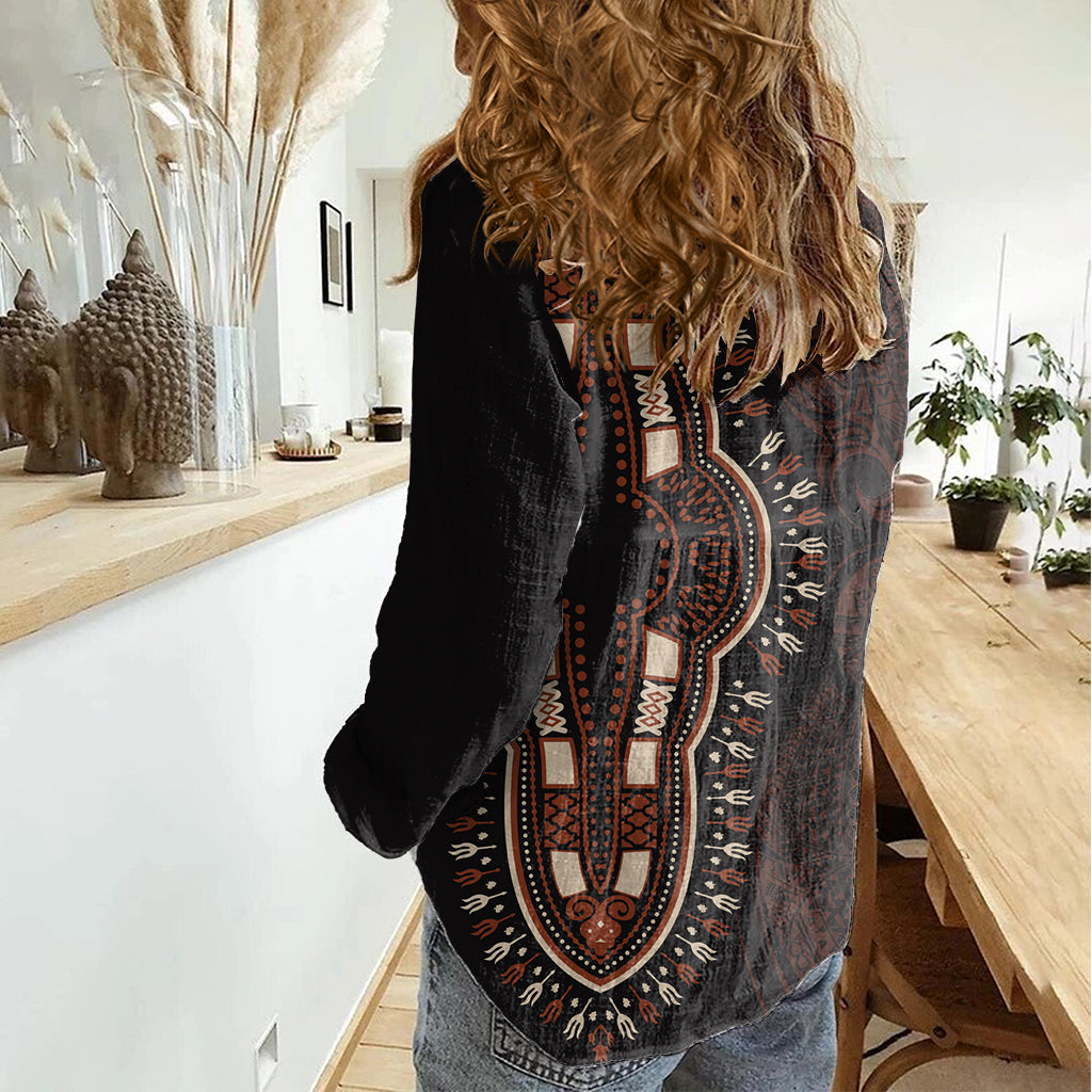 Africa Dashiki Women Casual Shirt African Tribal Art Mixed Polynesian Tattoo Red Color Unique - Wonder Print Shop