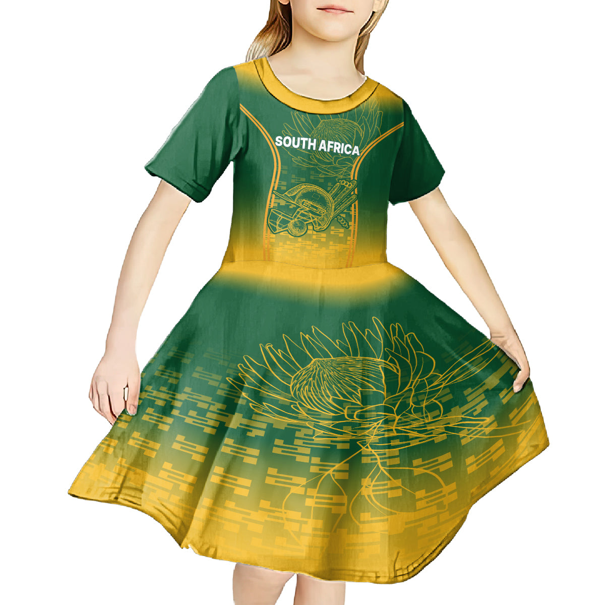 South Africa Cricket Kid Short Sleeve Dress Go Proteas World Cup Version 2023 Sproty - Wonder Print Shop