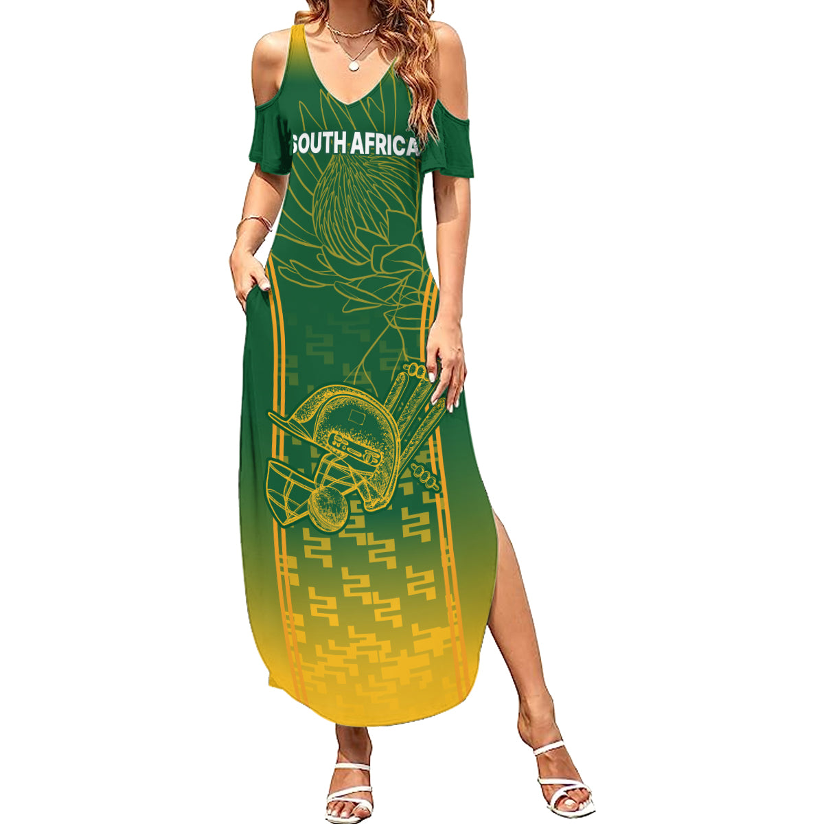 South Africa Cricket Summer Maxi Dress Go Proteas World Cup Version 2023 Sproty - Wonder Print Shop