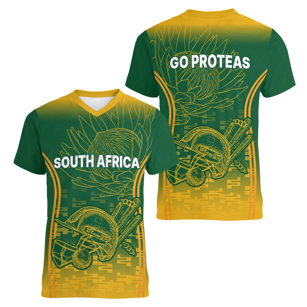 South Africa Cricket Women V Neck T Shirt Go Proteas World Cup Version 2023 Sproty - Wonder Print Shop