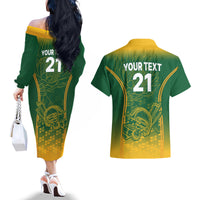 Custom South Africa Cricket Couples Matching Off The Shoulder Long Sleeve Dress and Hawaiian Shirt Go Proteas World Cup Version 2023 Sproty LT9 - Wonder Print Shop