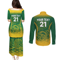 Custom South Africa Cricket Couples Matching Puletasi Dress and Long Sleeve Button Shirts Go Proteas World Cup Version 2023 Sproty LT9 - Wonder Print Shop