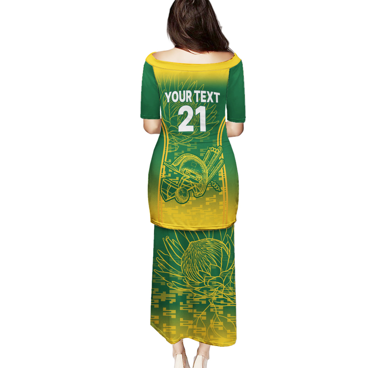 Custom South Africa Cricket Family Matching Puletasi Dress and Hawaiian Shirt Go Proteas World Cup Version 2023 Sproty - Wonder Print Shop