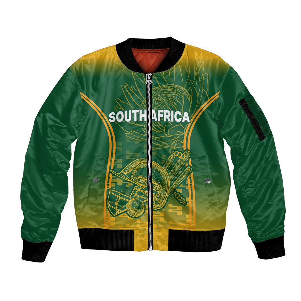 Custom South Africa Cricket Sleeve Zip Bomber Jacket Go Proteas World Cup Version 2023 Sproty - Wonder Print Shop