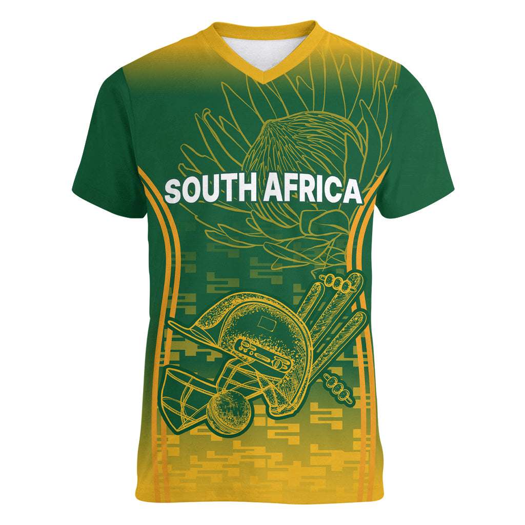 Custom South Africa Cricket Women V Neck T Shirt Go Proteas World Cup Version 2023 Sproty - Wonder Print Shop