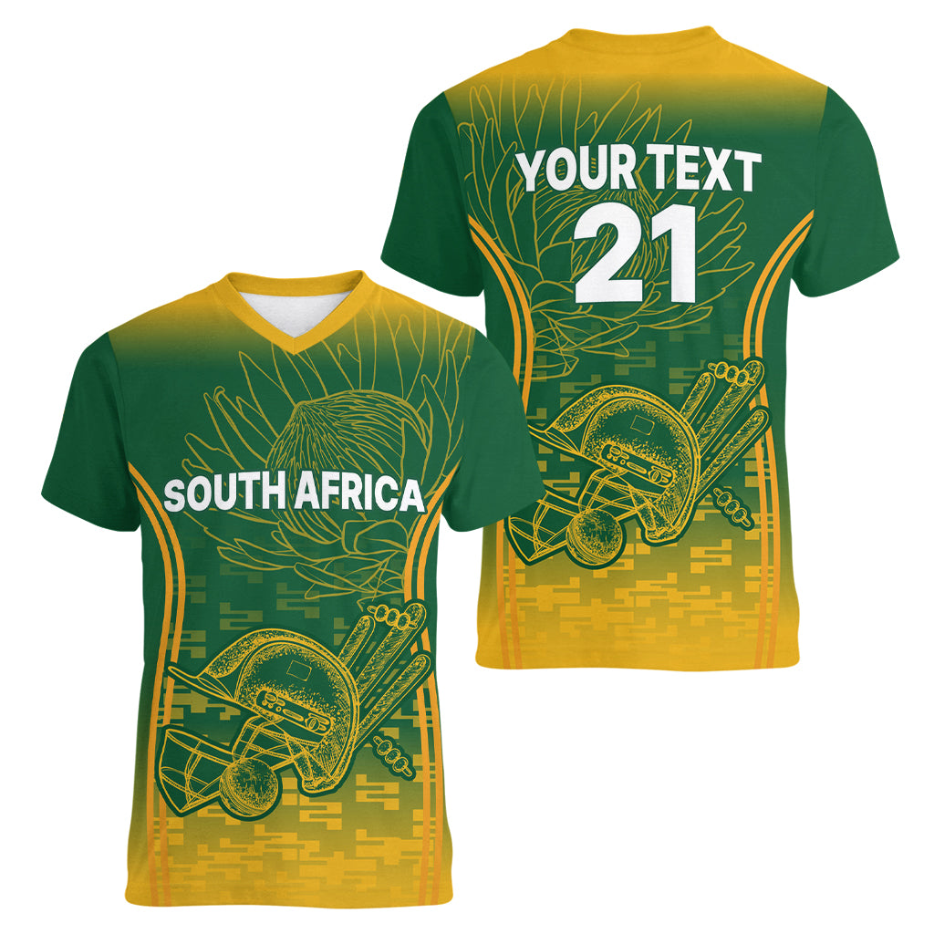 Custom South Africa Cricket Women V Neck T Shirt Go Proteas World Cup Version 2023 Sproty - Wonder Print Shop