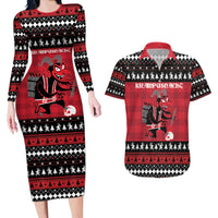 Merry Krampusnacht Personalized Couples Matching Long Sleeve Bodycon Dress and Hawaiian Shirt Austrian Bavaria Alpine Christmas Demons - Wonder Print Shop