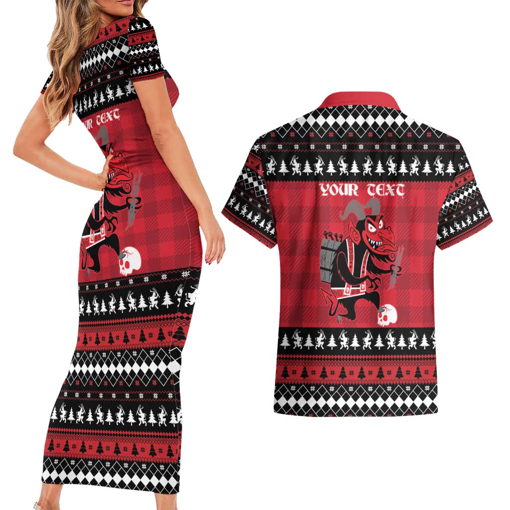 Merry Krampusnacht Personalized Couples Matching Short Sleeve Bodycon Dress and Hawaiian Shirt Austrian Bavaria Alpine Christmas Demons - Wonder Print Shop
