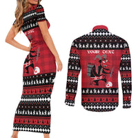 Merry Krampusnacht Personalized Couples Matching Short Sleeve Bodycon Dress and Long Sleeve Button Shirt Austrian Bavaria Alpine Christmas Demons - Wonder Print Shop