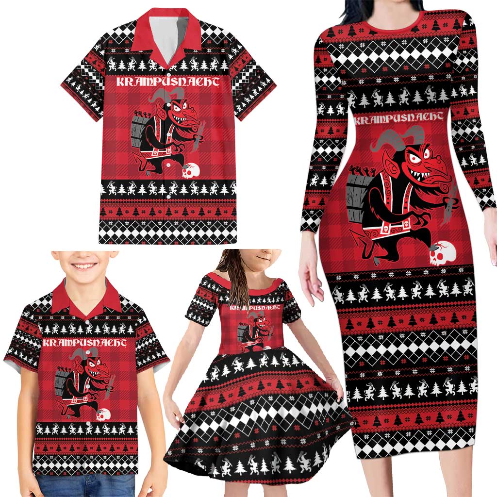 Merry Krampusnacht Personalized Family Matching Long Sleeve Bodycon Dress and Hawaiian Shirt Austrian Bavaria Alpine Christmas Demons - Wonder Print Shop