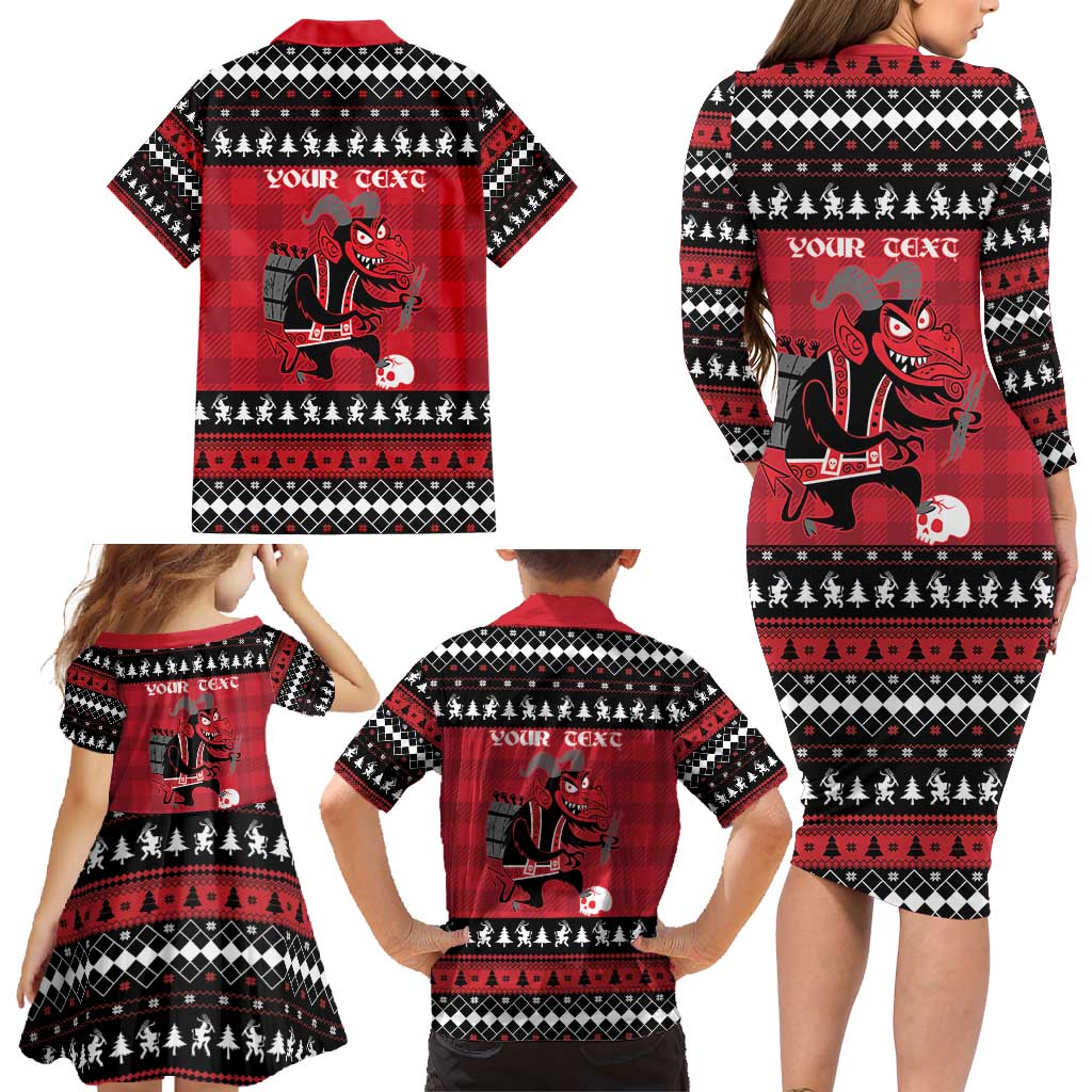 Merry Krampusnacht Personalized Family Matching Long Sleeve Bodycon Dress and Hawaiian Shirt Austrian Bavaria Alpine Christmas Demons - Wonder Print Shop