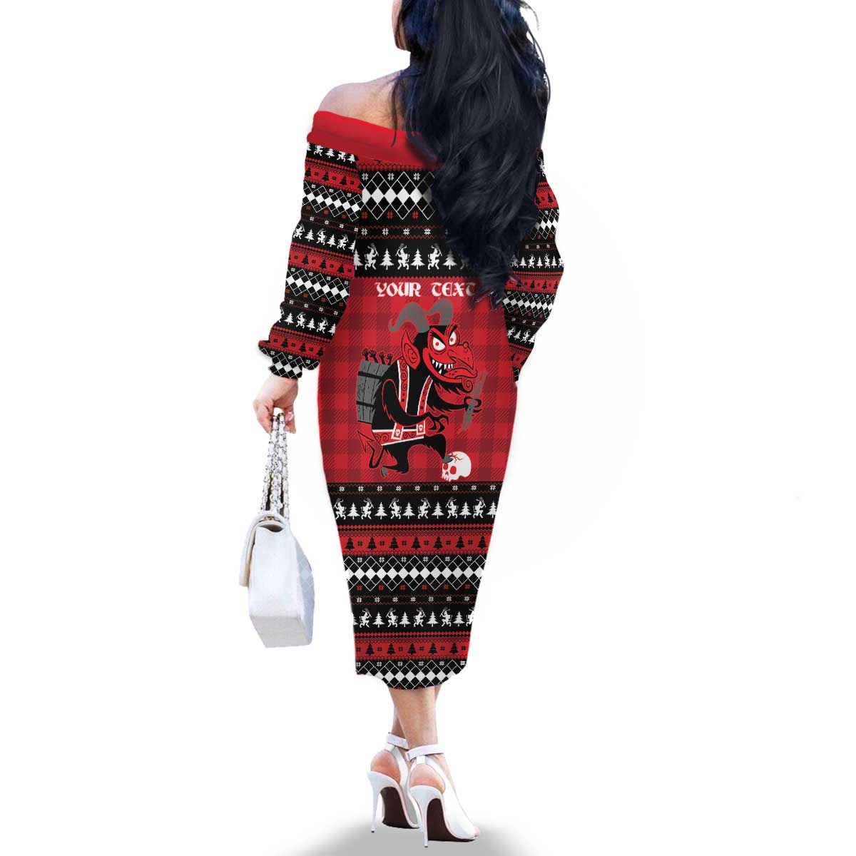 Merry Krampusnacht Personalized Family Matching Off The Shoulder Long Sleeve Dress and Hawaiian Shirt Austrian Bavaria Alpine Christmas Demons - Wonder Print Shop