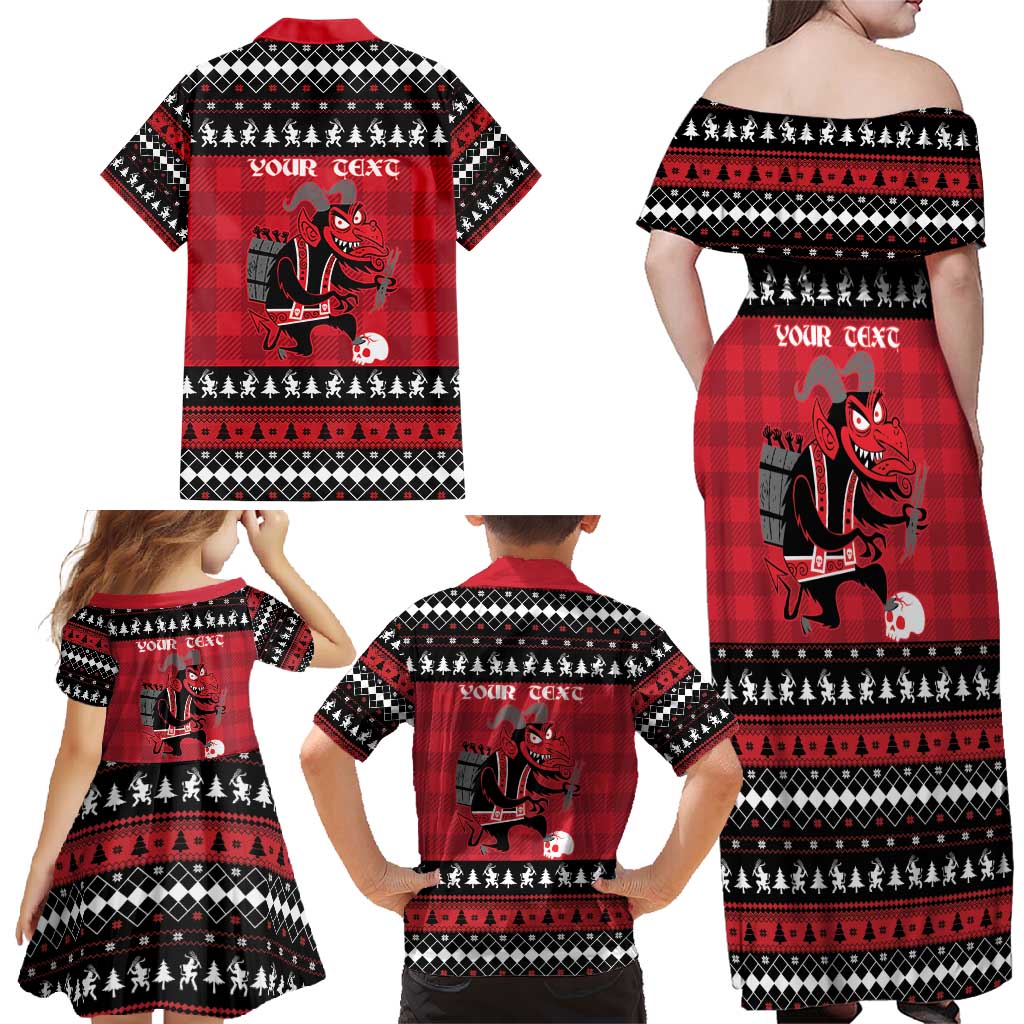 Merry Krampusnacht Personalized Family Matching Off Shoulder Maxi Dress and Hawaiian Shirt Austrian Bavaria Alpine Christmas Demons - Wonder Print Shop