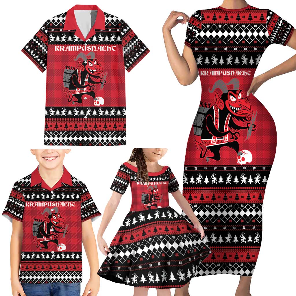 Merry Krampusnacht Personalized Family Matching Short Sleeve Bodycon Dress and Hawaiian Shirt Austrian Bavaria Alpine Christmas Demons - Wonder Print Shop