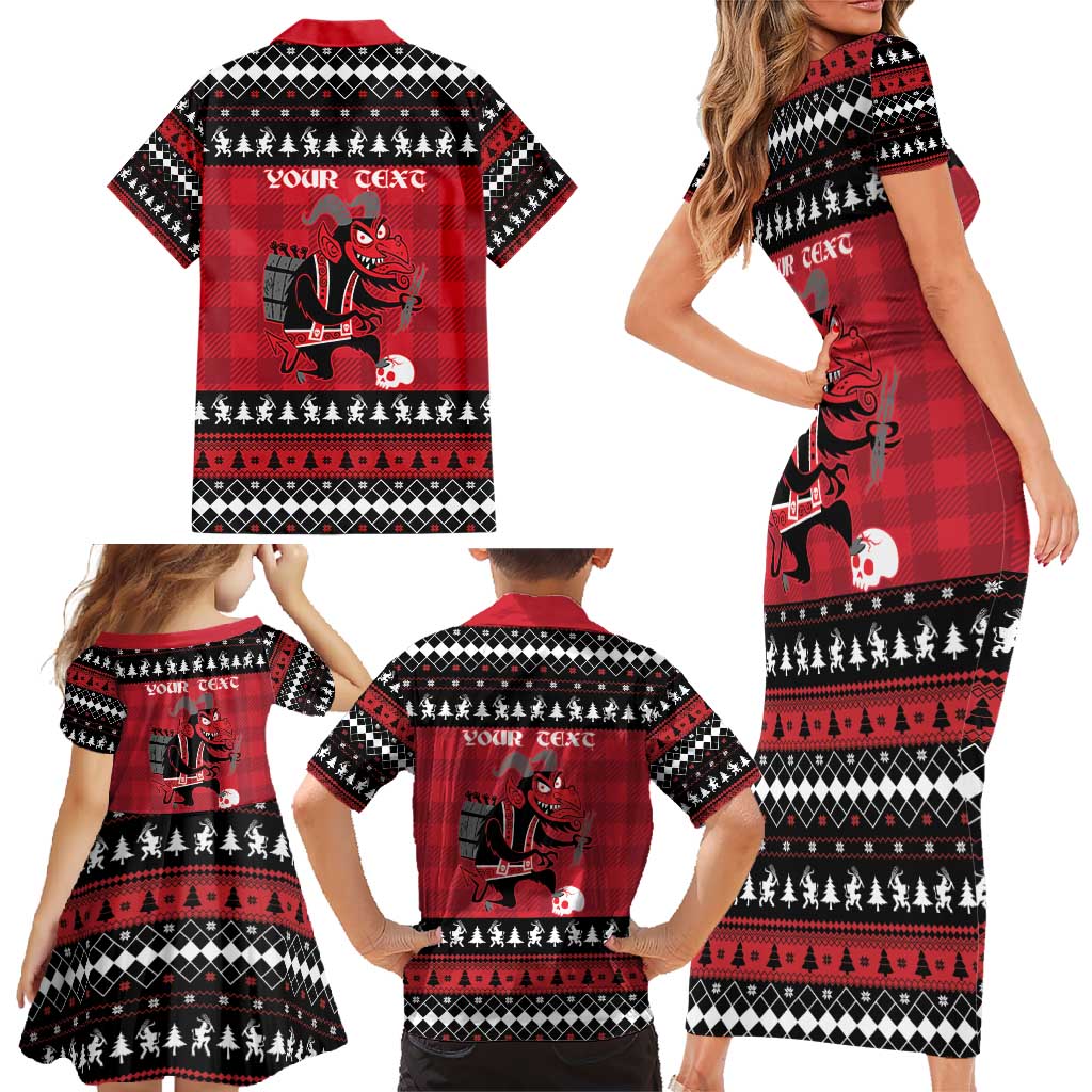 Merry Krampusnacht Personalized Family Matching Short Sleeve Bodycon Dress and Hawaiian Shirt Austrian Bavaria Alpine Christmas Demons - Wonder Print Shop