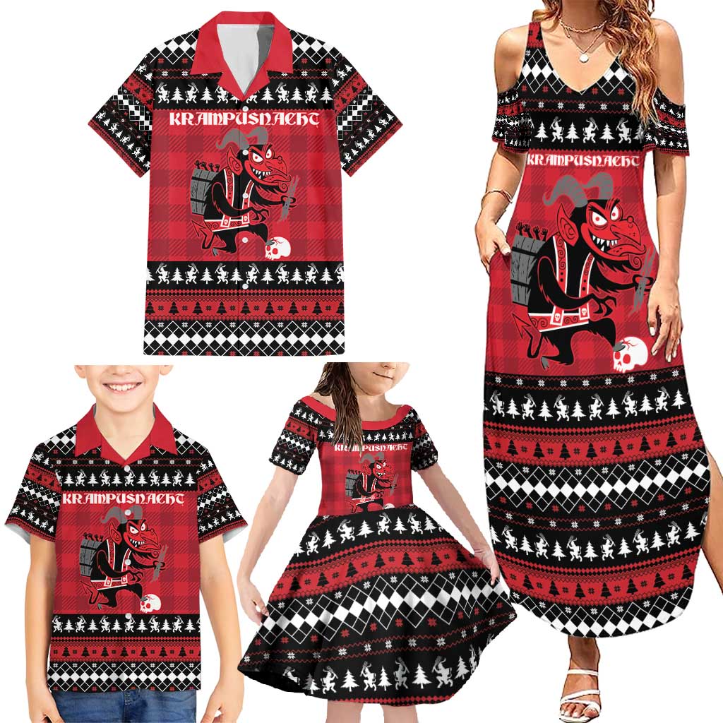 Merry Krampusnacht Personalized Family Matching Summer Maxi Dress and Hawaiian Shirt Austrian Bavaria Alpine Christmas Demons - Wonder Print Shop