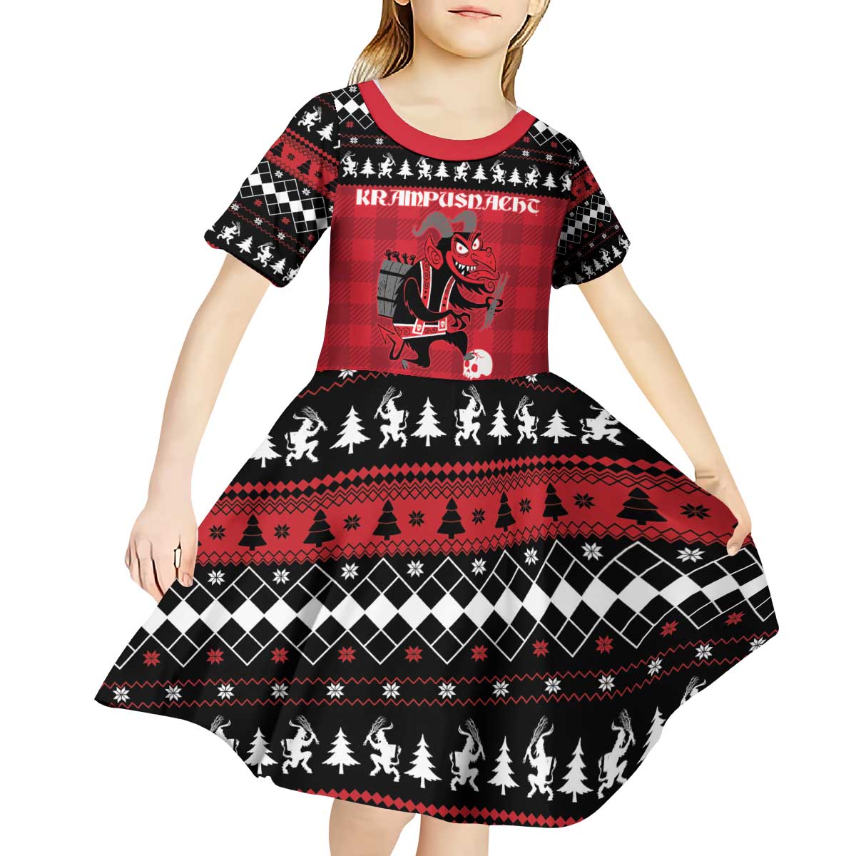 Merry Krampusnacht Personalized Kid Short Sleeve Dress Austrian Bavaria Alpine Christmas Demons - Wonder Print Shop