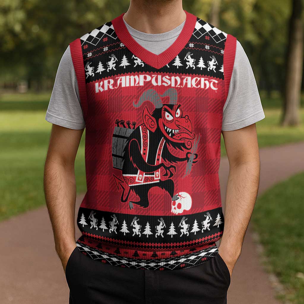 Merry Krampusnacht Personalized Christmas Knitted V-Neck Vest Austrian Bavaria Alpine Christmas Demons - Wonder Print Shop