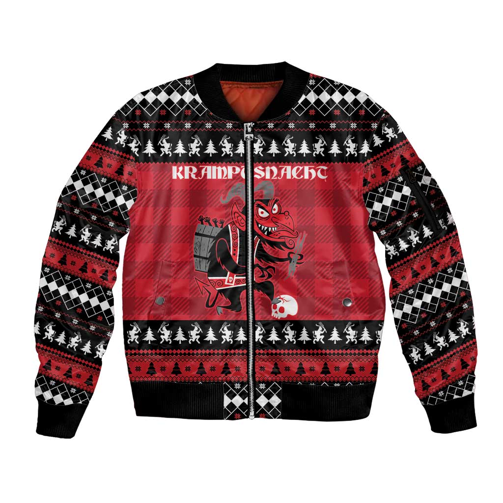 Merry Krampusnacht Personalized Sleeve Zip Bomber Jacket Austrian Bavaria Alpine Christmas Demons - Wonder Print Shop