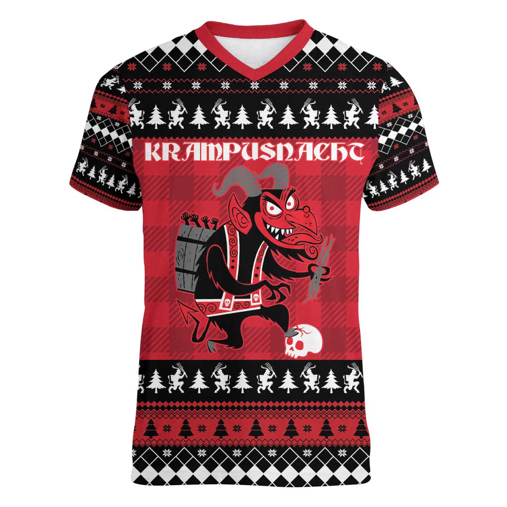 Merry Krampusnacht Personalized Women V-Neck T-Shirt Austrian Bavaria Alpine Christmas Demons - Wonder Print Shop