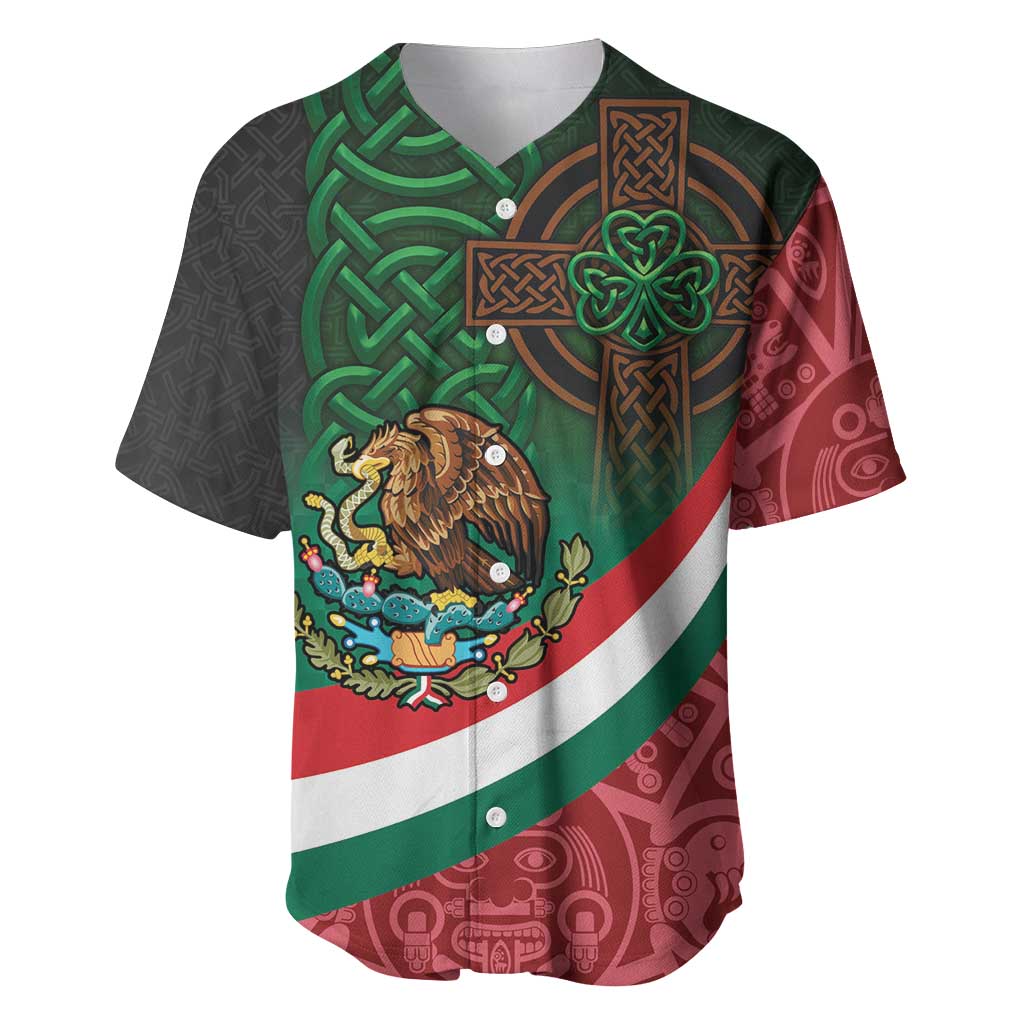 Mexico and Ireland Together Baseball Jersey Aztec Sun Mix Celtic Shamrock - Wonder Print Shop