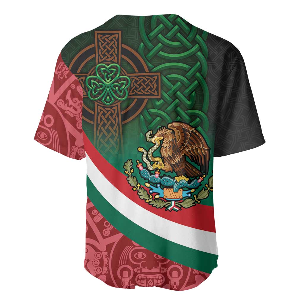 Mexico and Ireland Together Baseball Jersey Aztec Sun Mix Celtic Shamrock - Wonder Print Shop