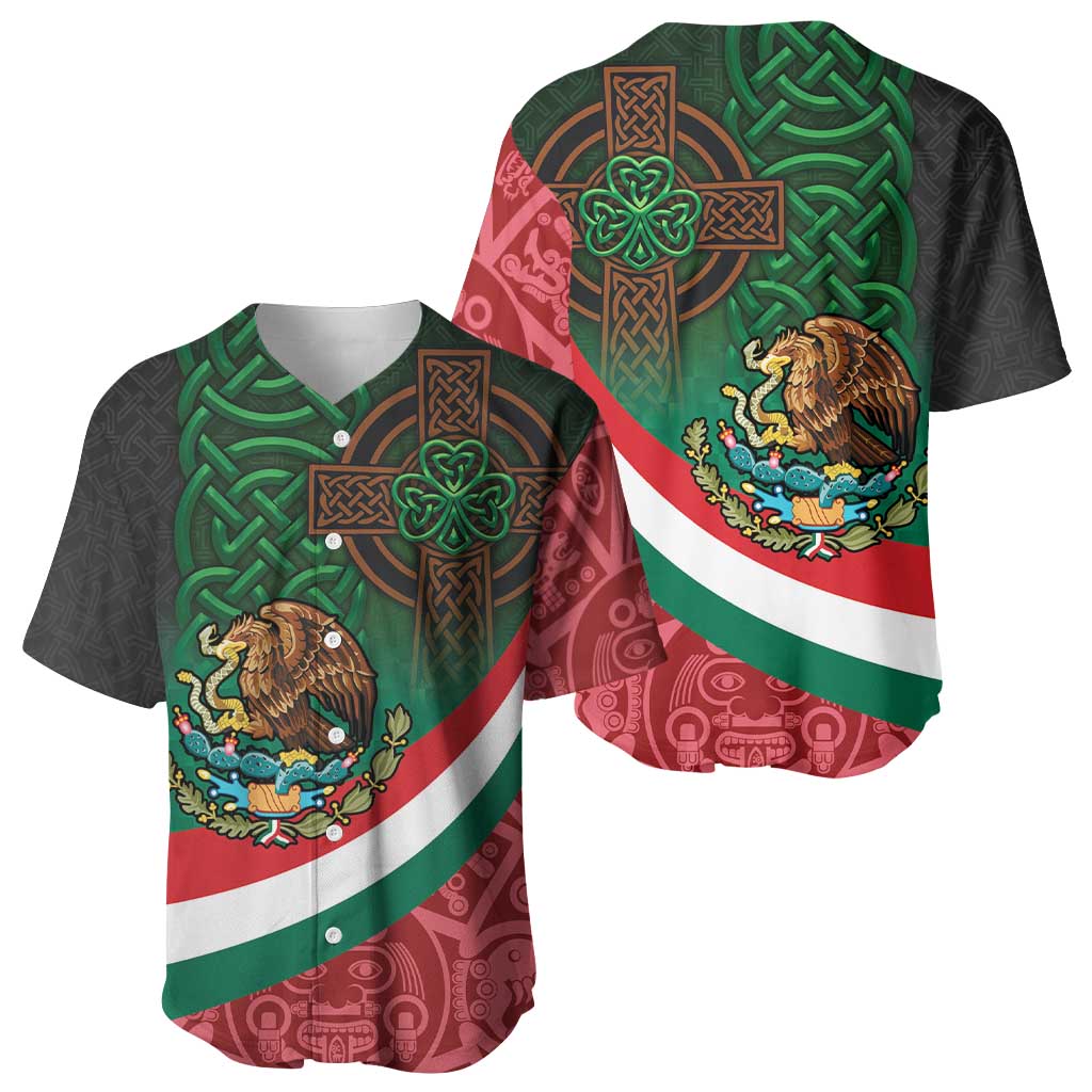 Mexico and Ireland Together Baseball Jersey Aztec Sun Mix Celtic Shamrock - Wonder Print Shop