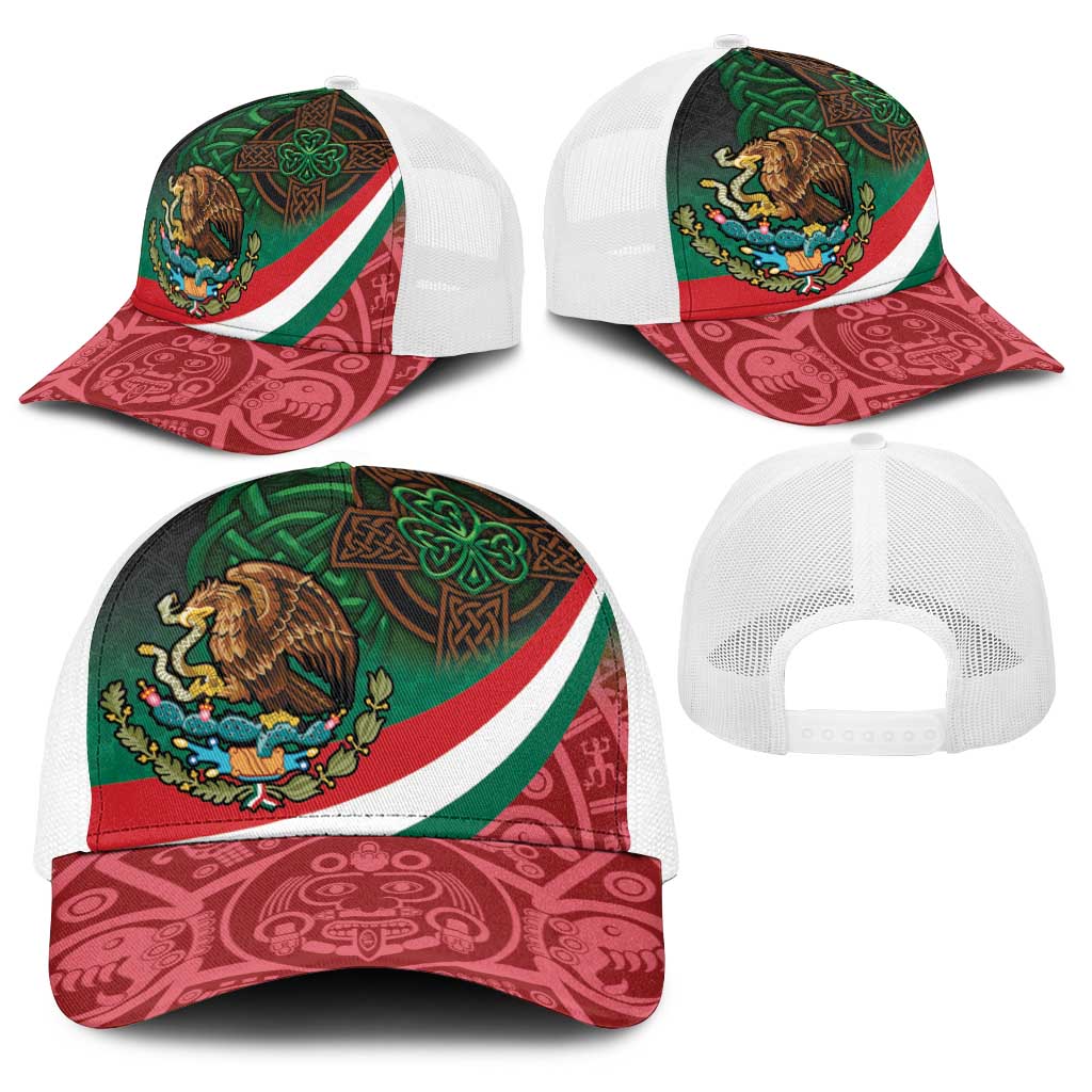 Mexico and Ireland Together Baseball Net Cap Aztec Sun Mix Celtic Shamrock - Wonder Print Shop