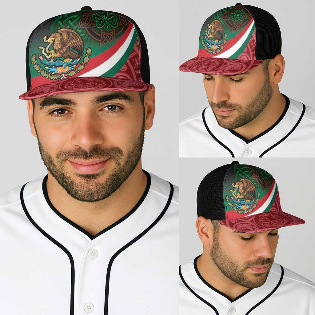 Mexico and Ireland Together Baseball Net Cap Aztec Sun Mix Celtic Shamrock - Wonder Print Shop