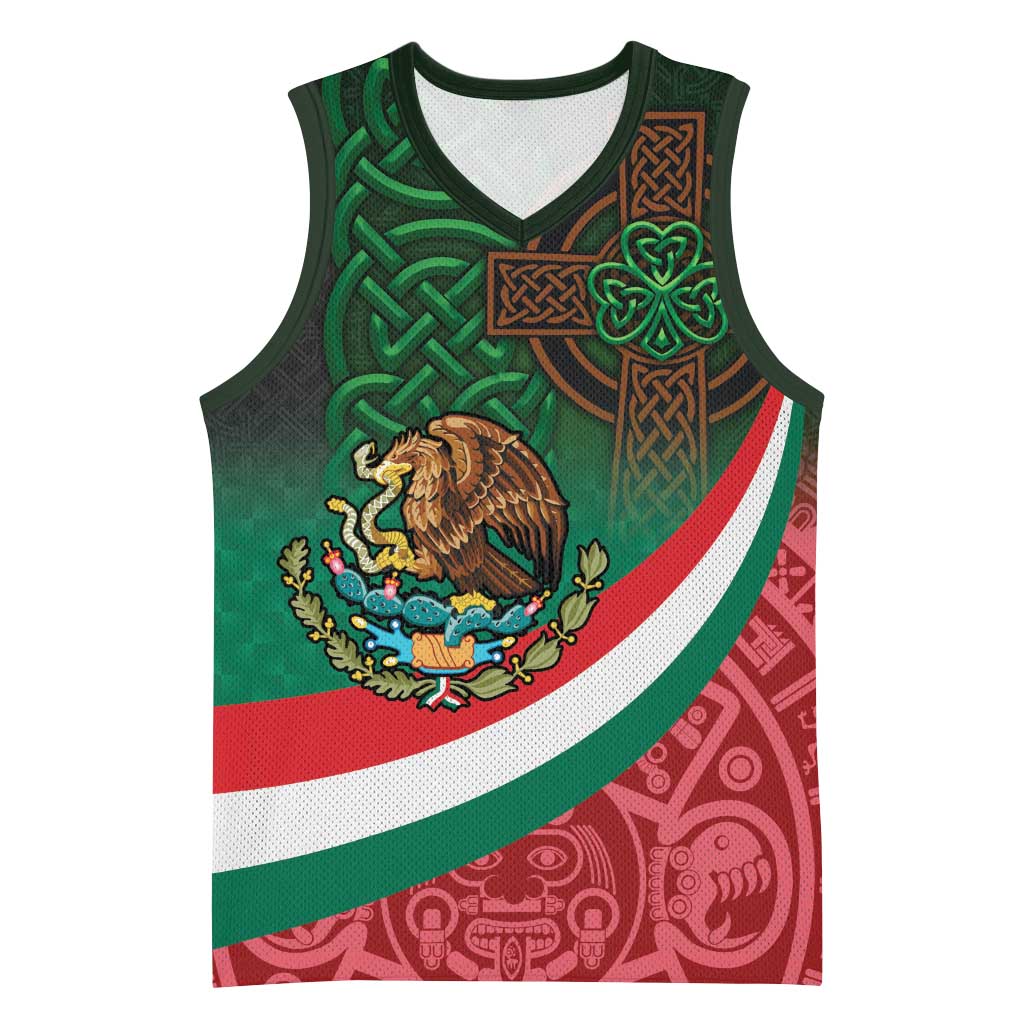 Mexico and Ireland Together Basketball Jersey Aztec Sun Mix Celtic Shamrock - Wonder Print Shop