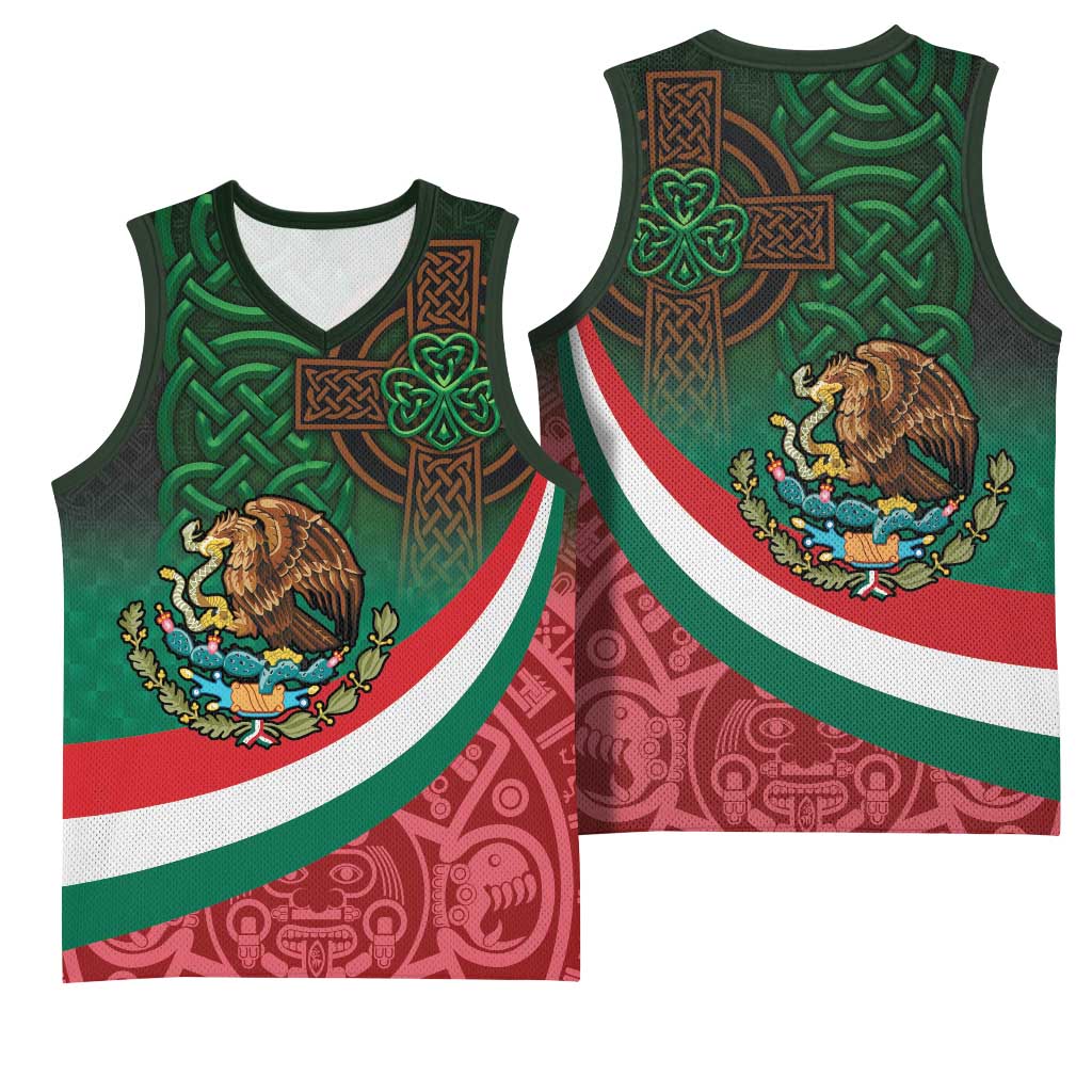 Mexico and Ireland Together Basketball Jersey Aztec Sun Mix Celtic Shamrock - Wonder Print Shop