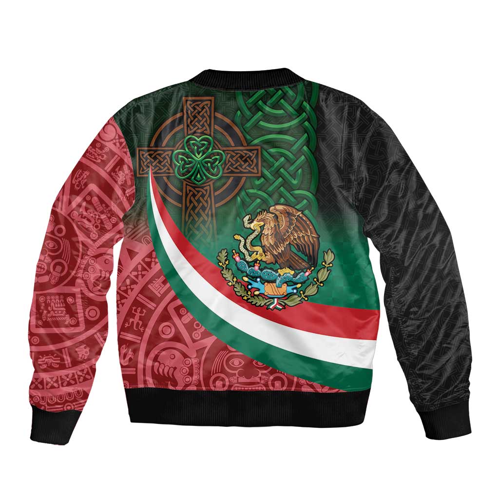 Mexico and Ireland Together Bomber Jacket Aztec Sun Mix Celtic Shamrock - Wonder Print Shop