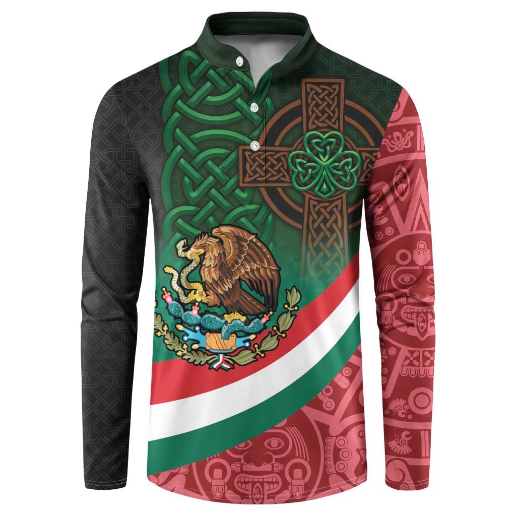 Mexico and Ireland Together Button Sweatshirt Aztec Sun Mix Celtic Shamrock - Wonder Print Shop