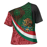 Mexico and Ireland Together Cross Shoulder Shirt Aztec Sun Mix Celtic Shamrock - Wonder Print Shop