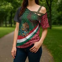 Mexico and Ireland Together Cross Shoulder Shirt Aztec Sun Mix Celtic Shamrock - Wonder Print Shop