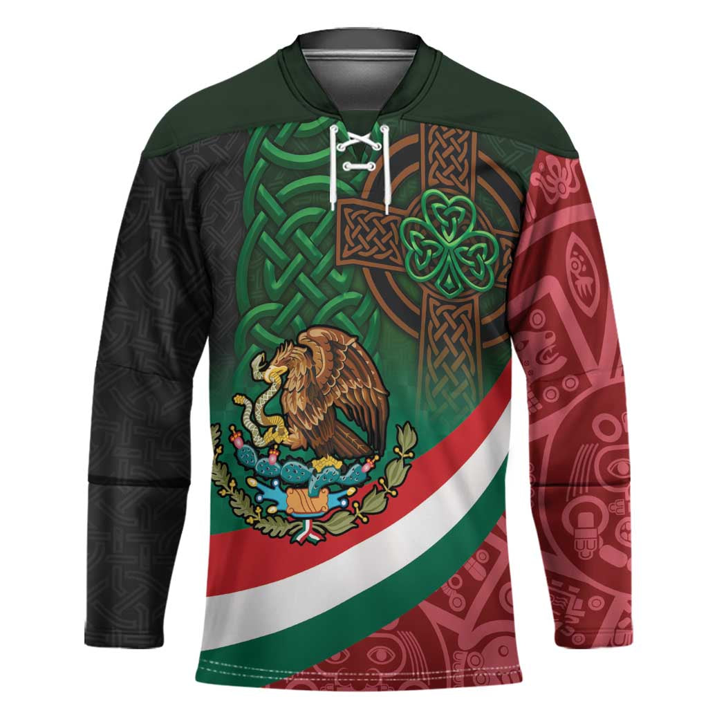 Mexico and Ireland Together Hockey Jersey Aztec Sun Mix Celtic Shamrock - Wonder Print Shop
