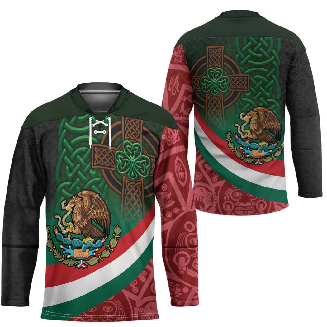 Mexico and Ireland Together Hockey Jersey Aztec Sun Mix Celtic Shamrock - Wonder Print Shop