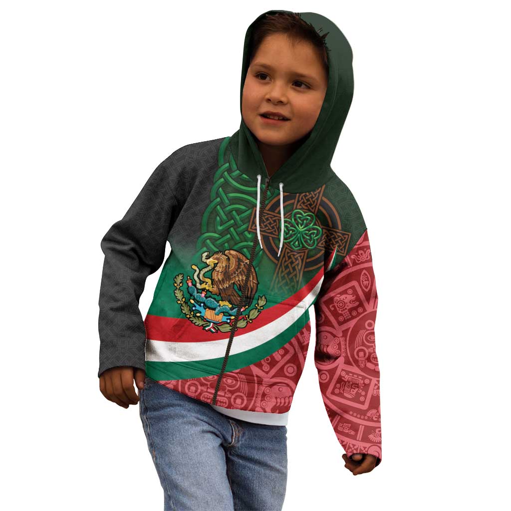Mexico and Ireland Together Kid Hoodie Aztec Sun Mix Celtic Shamrock - Wonder Print Shop