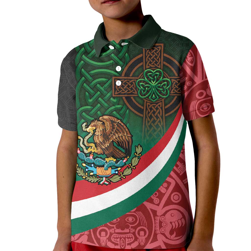 Mexico and Ireland Together Kid Polo Shirt Aztec Sun Mix Celtic Shamrock - Wonder Print Shop
