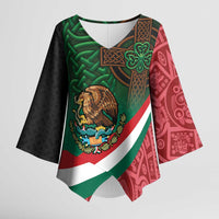 Mexico and Ireland Together Kimono Sleeve Blouse Aztec Sun Mix Celtic Shamrock - Wonder Print Shop