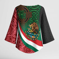 Mexico and Ireland Together Kimono Sleeve Blouse Aztec Sun Mix Celtic Shamrock - Wonder Print Shop