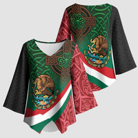 Mexico and Ireland Together Kimono Sleeve Blouse Aztec Sun Mix Celtic Shamrock - Wonder Print Shop