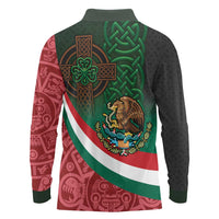 Mexico and Ireland Together Long Sleeve Polo Shirt Aztec Sun Mix Celtic Shamrock - Wonder Print Shop