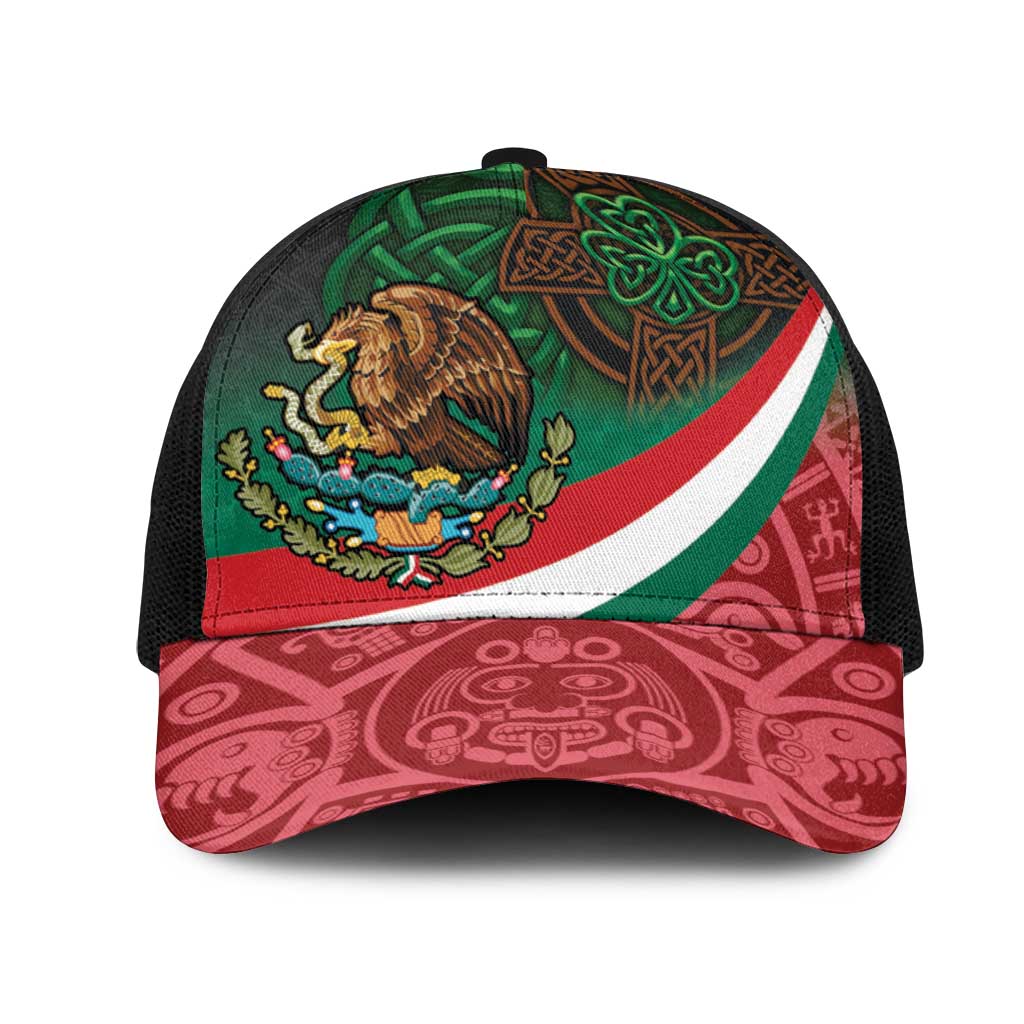 Mexico and Ireland Together Mesh Trucker Cap Aztec Sun Mix Celtic Shamrock - Wonder Print Shop
