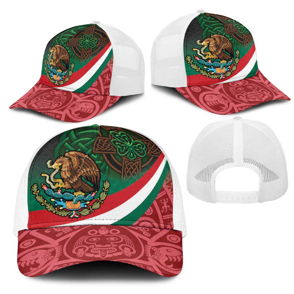 Mexico and Ireland Together Mesh Trucker Cap Aztec Sun Mix Celtic Shamrock - Wonder Print Shop