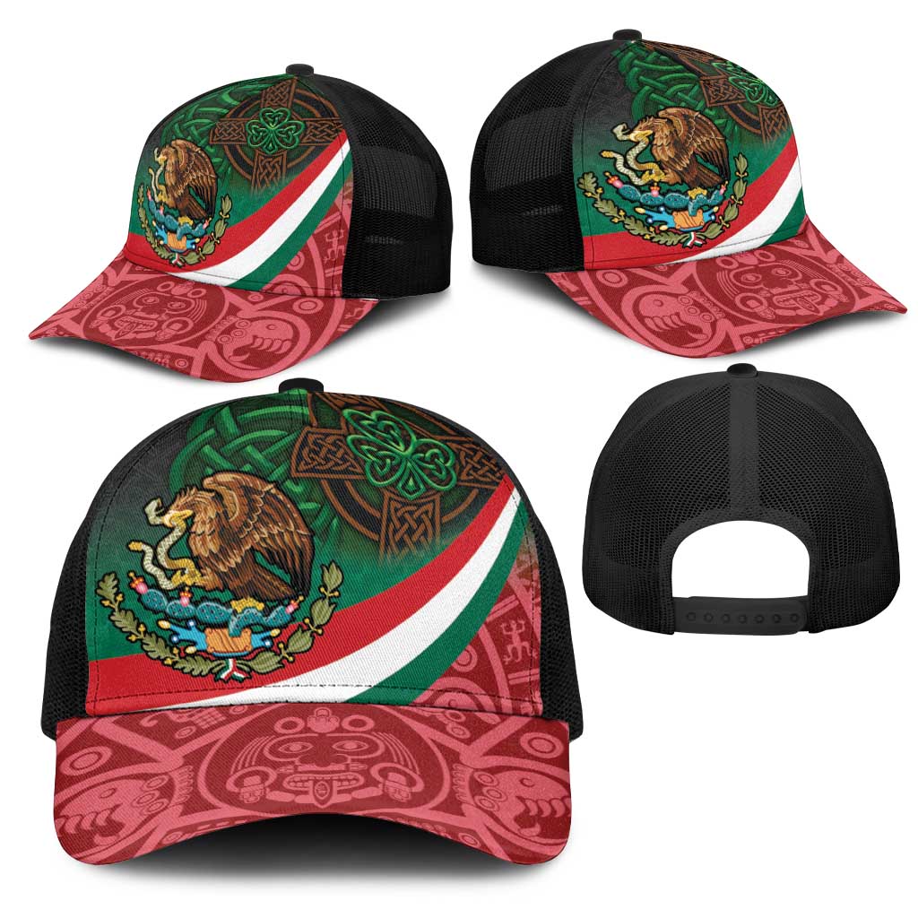 Mexico and Ireland Together Mesh Trucker Cap Aztec Sun Mix Celtic Shamrock - Wonder Print Shop