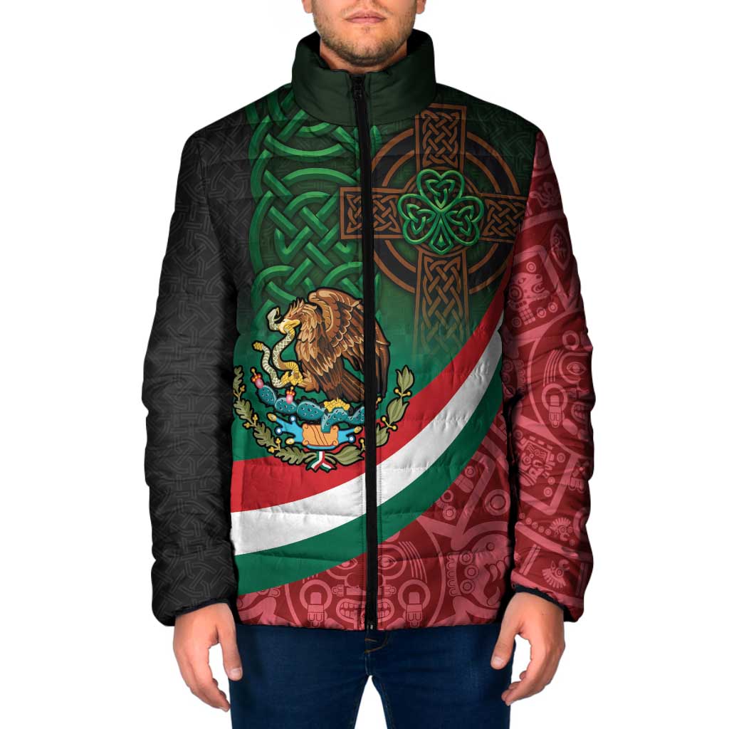 Mexico and Ireland Together Padded Jacket Aztec Sun Mix Celtic Shamrock - Wonder Print Shop