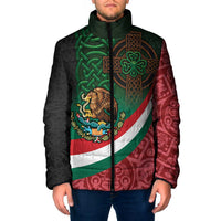 Mexico and Ireland Together Padded Jacket Aztec Sun Mix Celtic Shamrock - Wonder Print Shop
