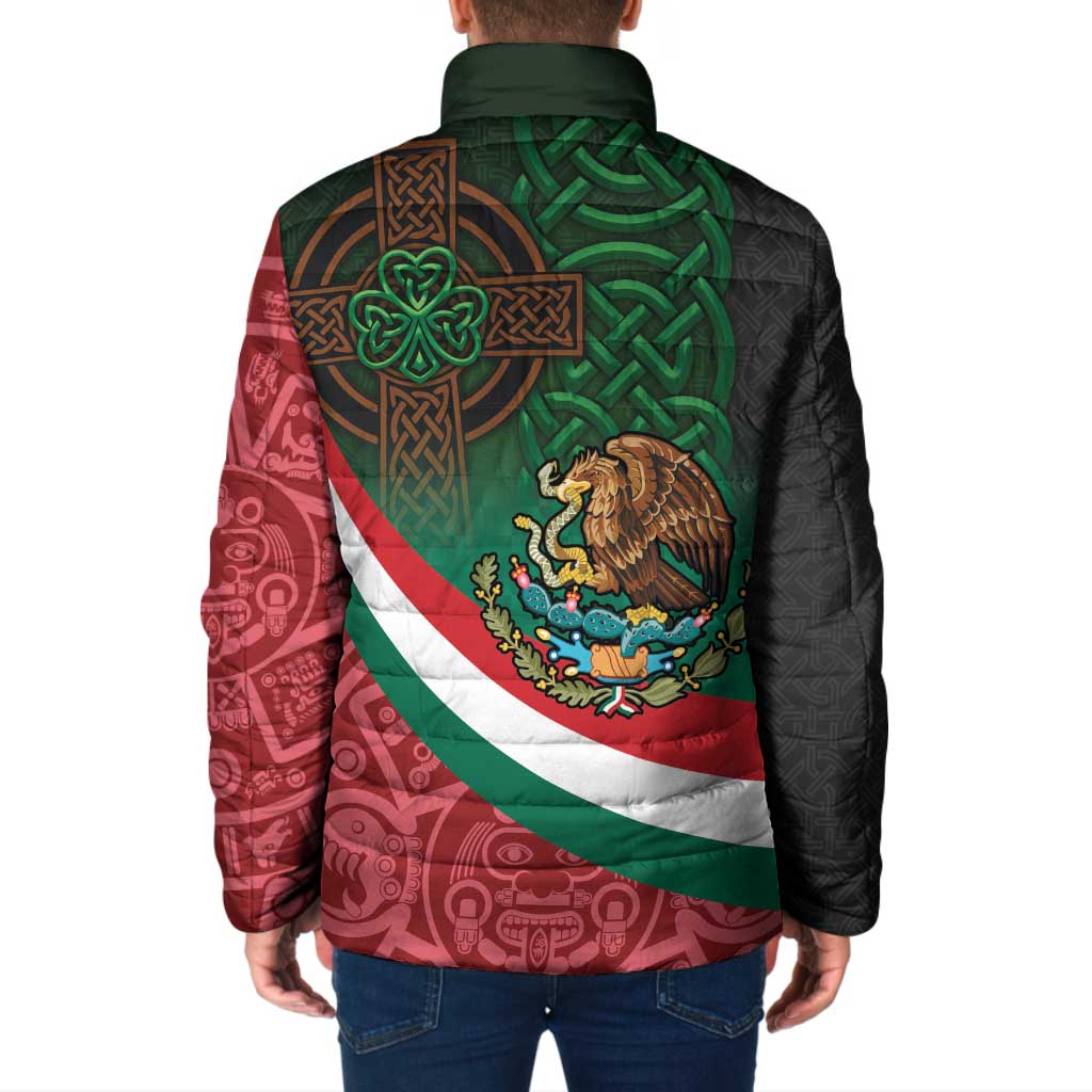 Mexico and Ireland Together Padded Jacket Aztec Sun Mix Celtic Shamrock - Wonder Print Shop