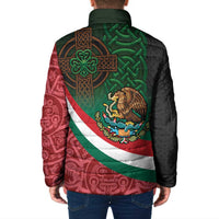Mexico and Ireland Together Padded Jacket Aztec Sun Mix Celtic Shamrock - Wonder Print Shop